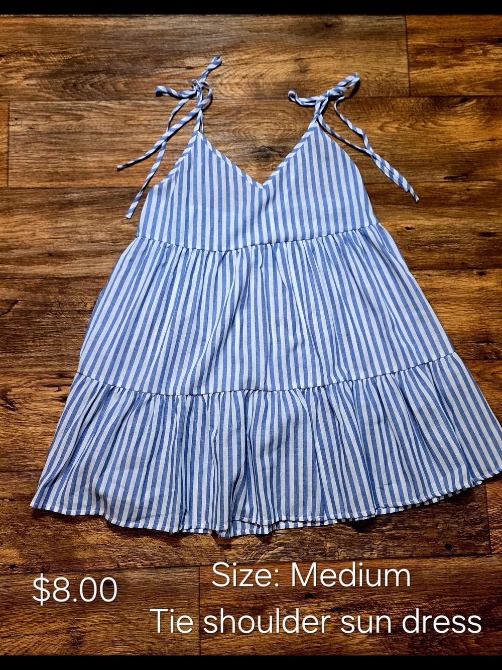 Tie-Shoulder Striped Sun Dress - Blue/White